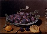 Jacques Linard Still Life Of A Plate Of Plums And A Loaf Of Bread painting